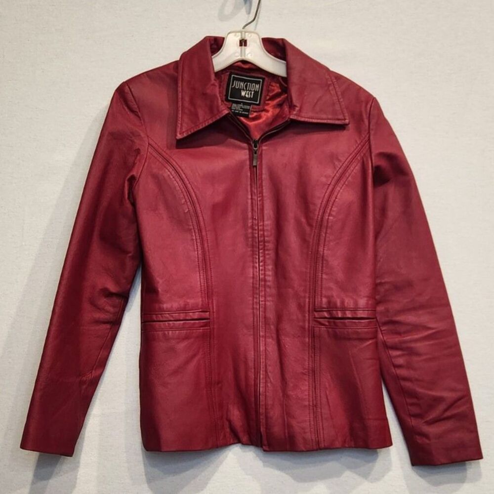 Junction West Vtg Red Leather Jacket Small Indie Biker Moto Flawed See Photos
